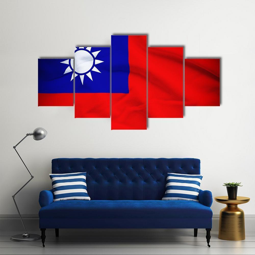 Taiwan Flag Canvas Wall Art-5 Star-Gallery Wrap-62" x 32"-Tiaracle