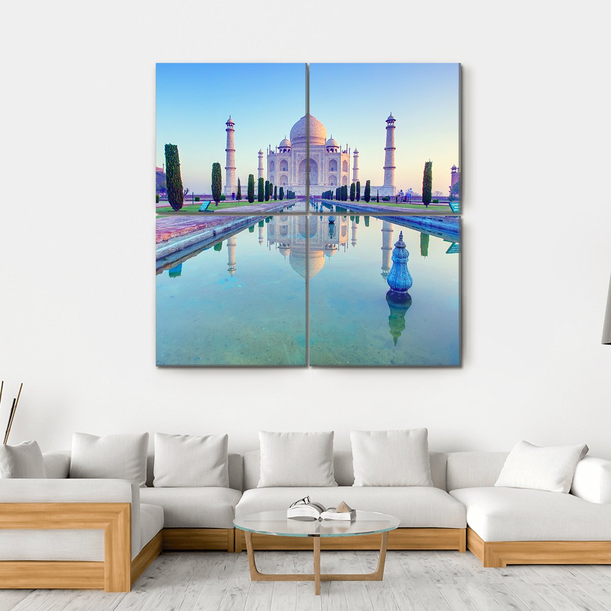 Taj Mahal At Sunrise Canvas Wall Art-4 Square-Gallery Wrap-17" x 17"-Tiaracle