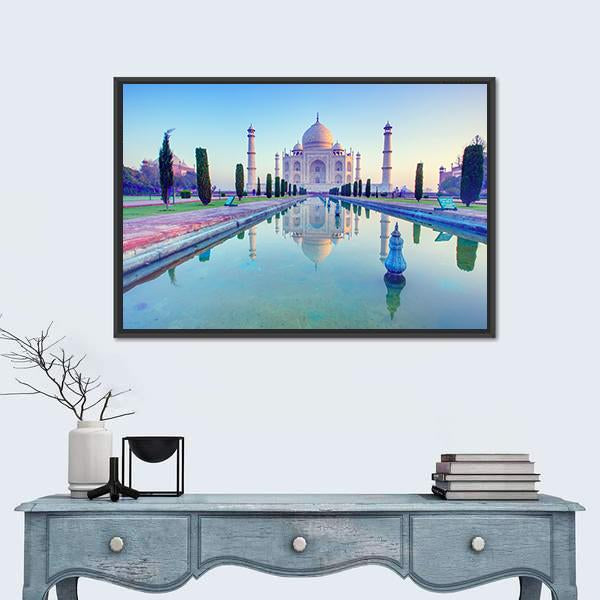 Taj Mahal At Sunrise Canvas Wall Art-5 Horizontal-Gallery Wrap-22" x 12"-Tiaracle