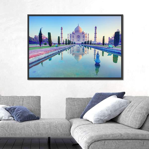 Taj Mahal At Sunrise Canvas Wall Art-1 Piece-Floating Frame-24" x 16"-Tiaracle