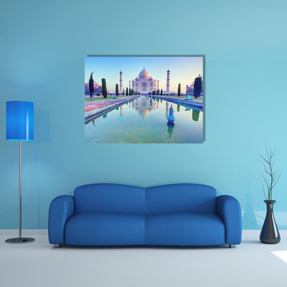 Taj Mahal At Sunrise Canvas Wall Art-1 Piece-Gallery Wrap-48" x 32"-Tiaracle