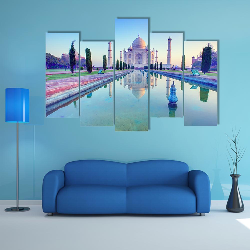 Taj Mahal At Sunrise Canvas Wall Art-5 Pop-Gallery Wrap-47" x 32"-Tiaracle