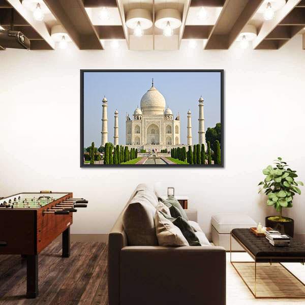 Taj Mahal Faces Green Lawn Canvas Wall Art-3 Horizontal-Gallery Wrap-25" x 16"-Tiaracle