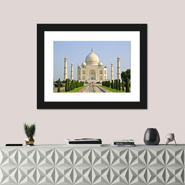Taj Mahal Faces Green Lawn Canvas Wall Art-3 Horizontal-Gallery Wrap-25" x 16"-Tiaracle