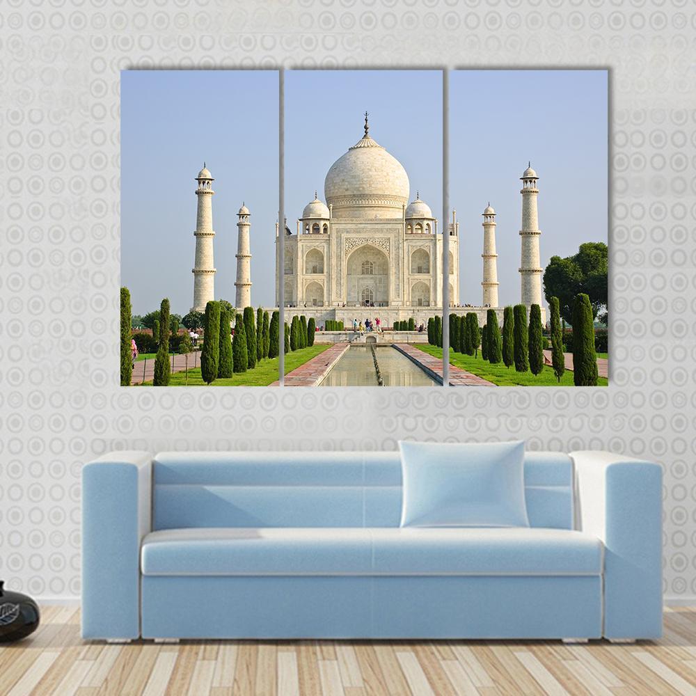 Taj Mahal Faces Green Lawn Canvas Wall Art-3 Horizontal-Gallery Wrap-37" x 24"-Tiaracle