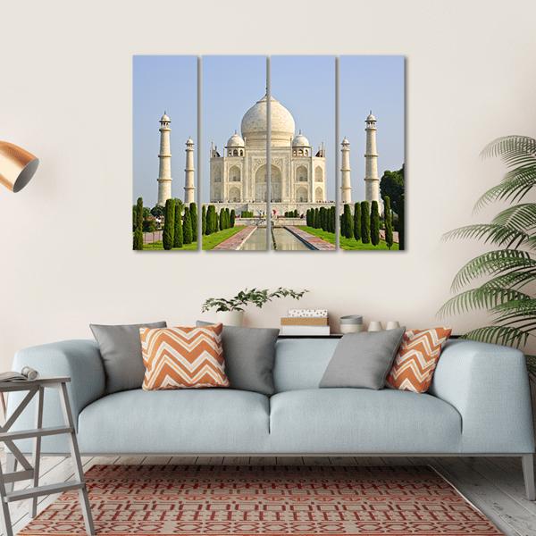 Taj Mahal Faces Green Lawn Canvas Wall Art-4 Horizontal-Gallery Wrap-34" x 24"-Tiaracle