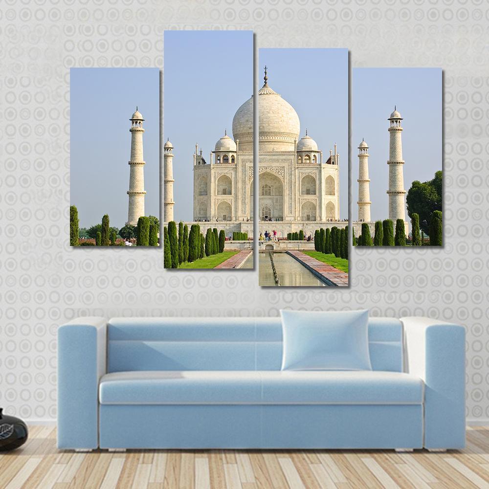 Taj Mahal Faces Green Lawn Canvas Wall Art-4 Pop-Gallery Wrap-50" x 32"-Tiaracle
