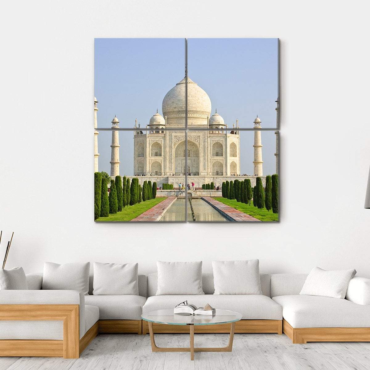 Taj Mahal Faces Green Lawn Canvas Wall Art-4 Square-Gallery Wrap-17" x 17"-Tiaracle