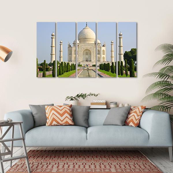 Taj Mahal Faces Green Lawn Canvas Wall Art-5 Horizontal-Gallery Wrap-22" x 12"-Tiaracle