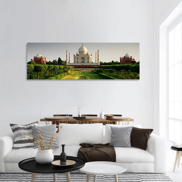 Taj Mahal From Garden Side Panoramic Canvas Wall Art-1 Piece-36" x 12"-Tiaracle