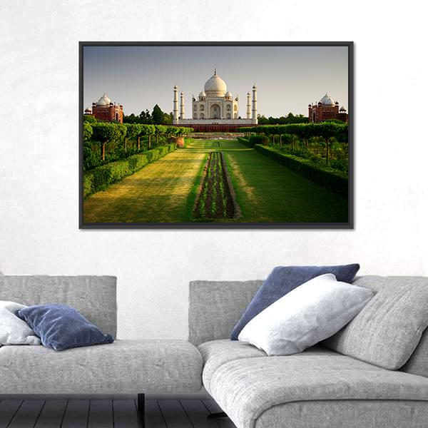 Taj Mahal From Garden Side Panoramic Canvas Wall Art-1 Piece-36" x 12"-Tiaracle