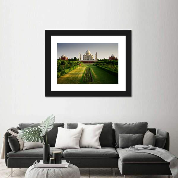 Taj Mahal From Garden Side Panoramic Canvas Wall Art-1 Piece-36" x 12"-Tiaracle
