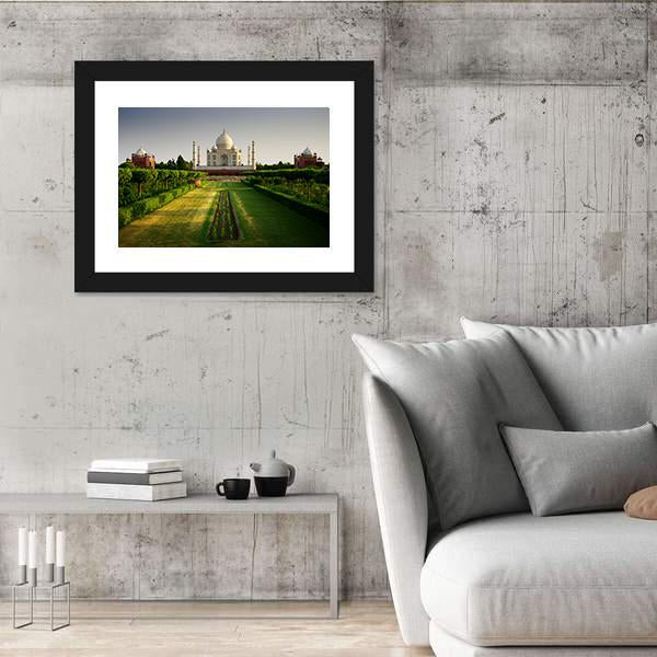 Taj Mahal From Garden Side Panoramic Canvas Wall Art-1 Piece-36" x 12"-Tiaracle