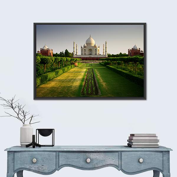 Taj Mahal From Garden Side Panoramic Canvas Wall Art-1 Piece-36" x 12"-Tiaracle