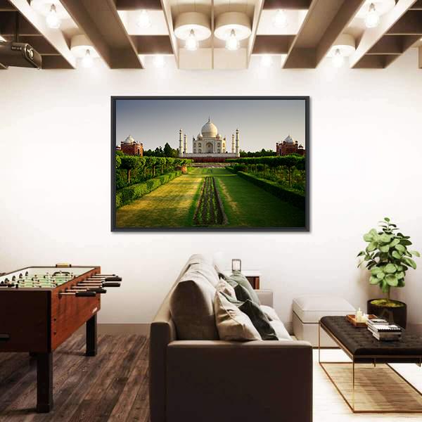 Taj Mahal From Garden Side Panoramic Canvas Wall Art-1 Piece-36" x 12"-Tiaracle