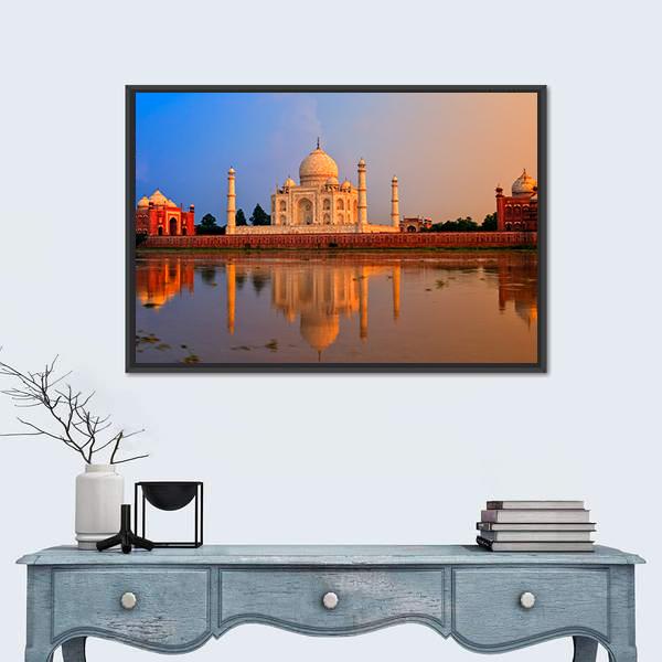 Taj Mahal In Agra Canvas Wall Art-5 Horizontal-Gallery Wrap-22" x 12"-Tiaracle