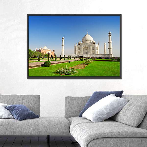 Taj Mahal In Agra India Canvas Wall Art-1 Piece-Floating Frame-24" x 16"-Tiaracle