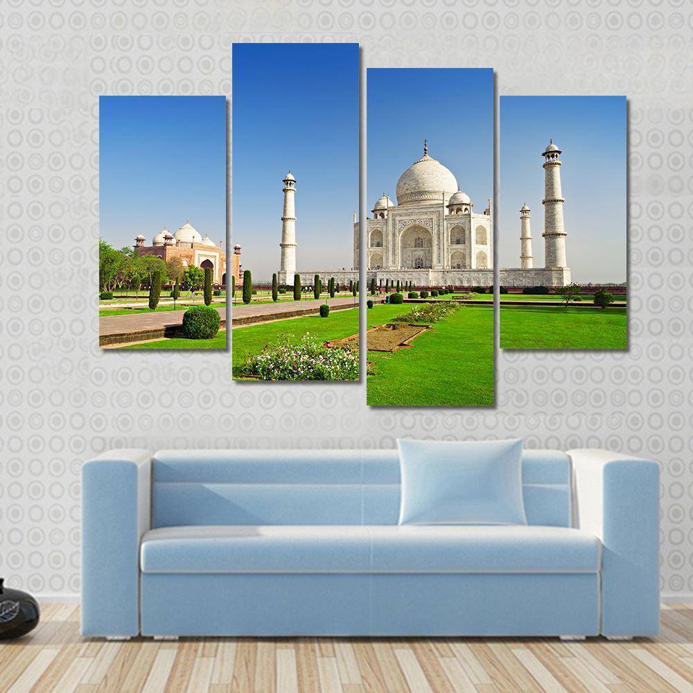 Taj Mahal In Agra India Canvas Wall Art-4 Pop-Gallery Wrap-50" x 32"-Tiaracle