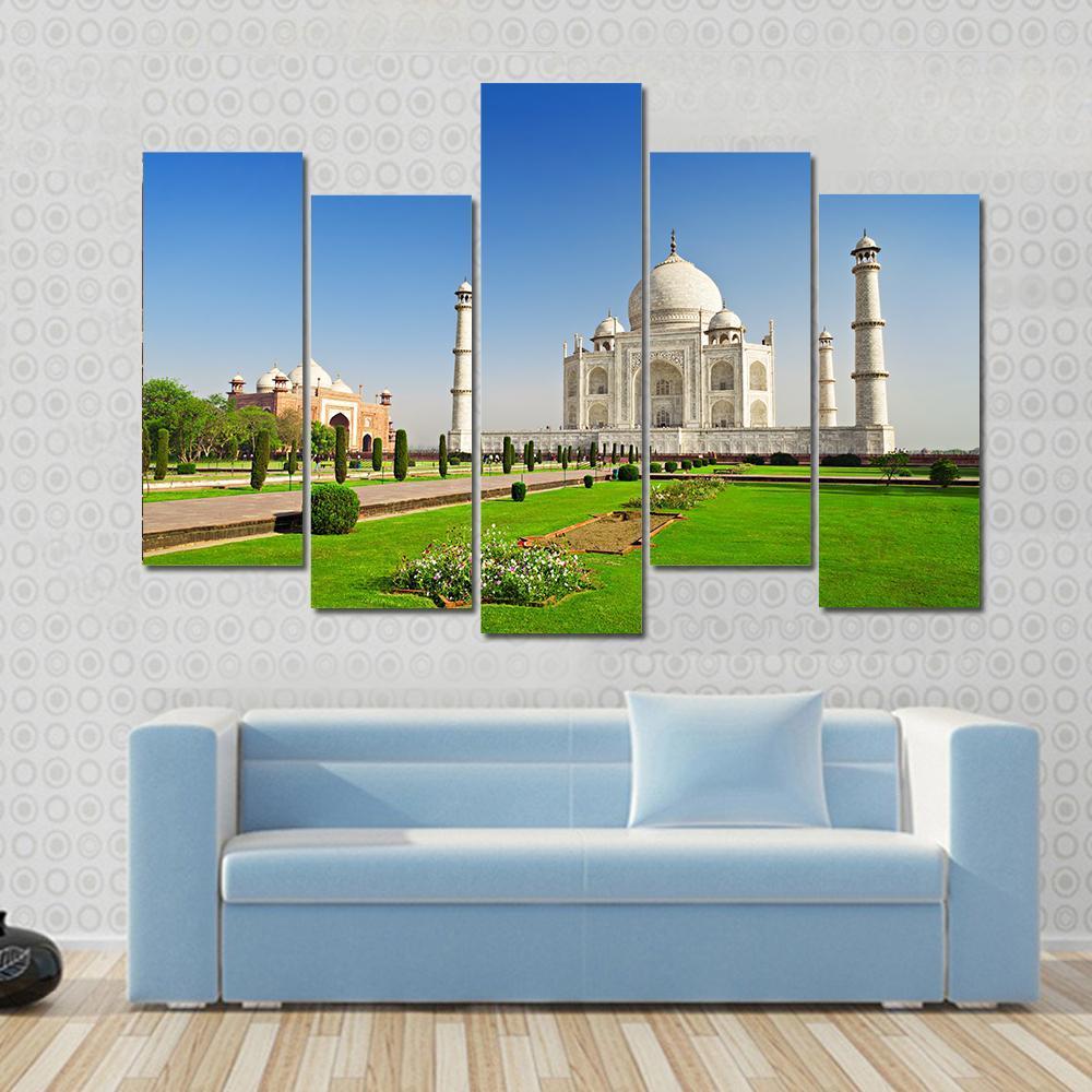 Taj Mahal In Agra India Canvas Wall Art-5 Pop-Gallery Wrap-47" x 32"-Tiaracle
