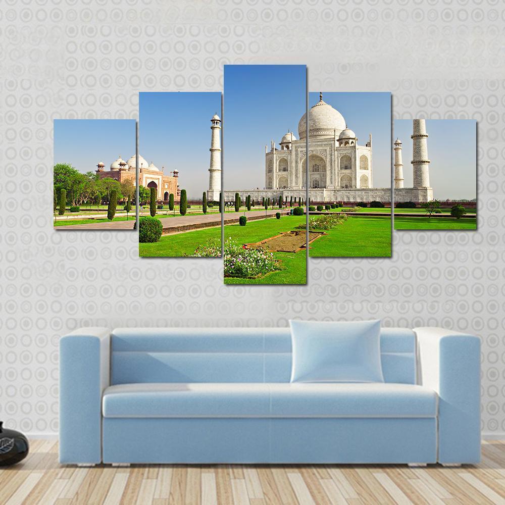 Taj Mahal In Agra India Canvas Wall Art-5 Star-Gallery Wrap-62" x 32"-Tiaracle