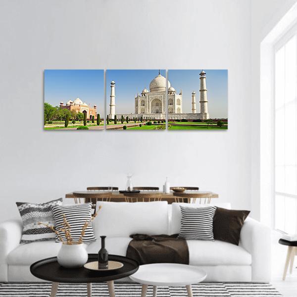 Taj Mahal In Agra India Panoramic Canvas Wall Art-3 Piece-25" x 08"-Tiaracle