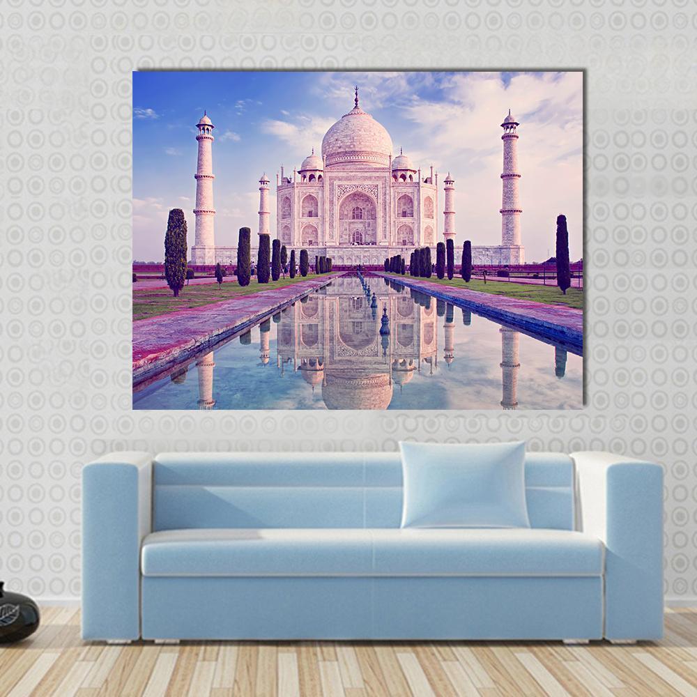 Taj Mahal In Agra Canvas Wall Art-1 Piece-Gallery Wrap-48" x 32"-Tiaracle