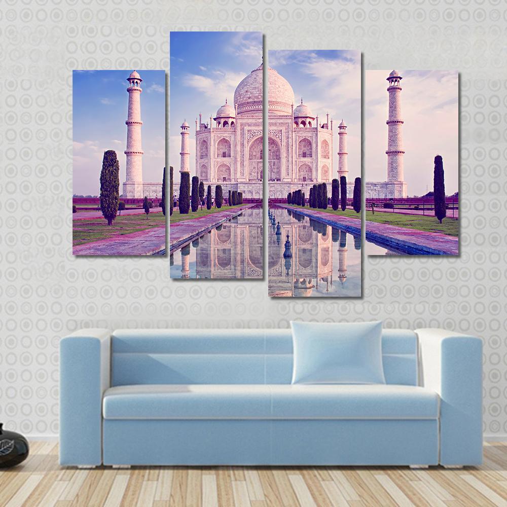 Taj Mahal In Agra Canvas Wall Art-4 Pop-Gallery Wrap-50" x 32"-Tiaracle