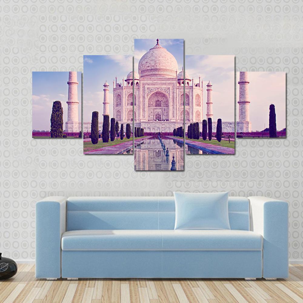 Taj Mahal In Agra Canvas Wall Art-5 Star-Gallery Wrap-62" x 32"-Tiaracle
