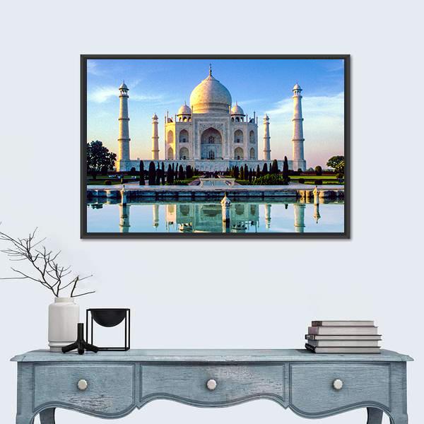 Taj Mahal In Early Morning Canvas Wall Art-3 Horizontal-Gallery Wrap-25" x 16"-Tiaracle