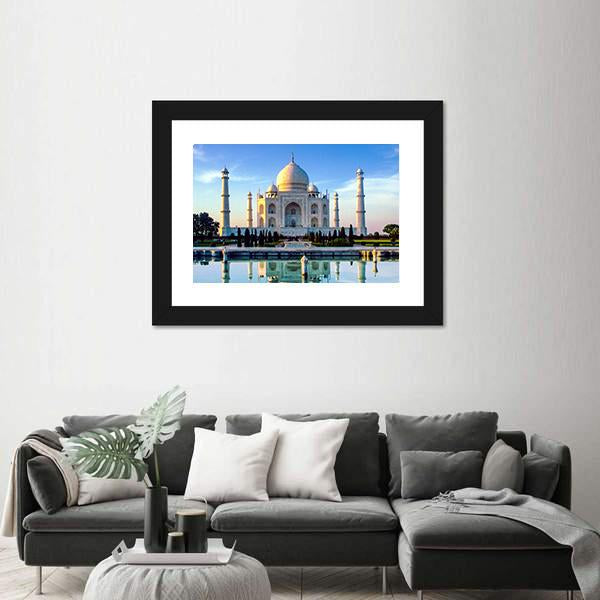 Taj Mahal In Early Morning Canvas Wall Art-1 Piece-Framed Print-20" x 16"-Tiaracle
