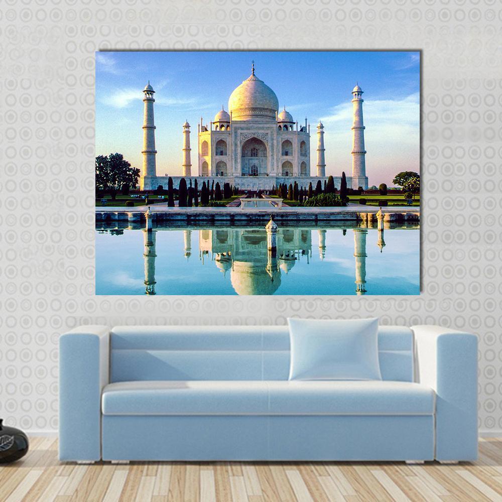 Taj Mahal In Early Morning Canvas Wall Art-1 Piece-Gallery Wrap-48" x 32"-Tiaracle