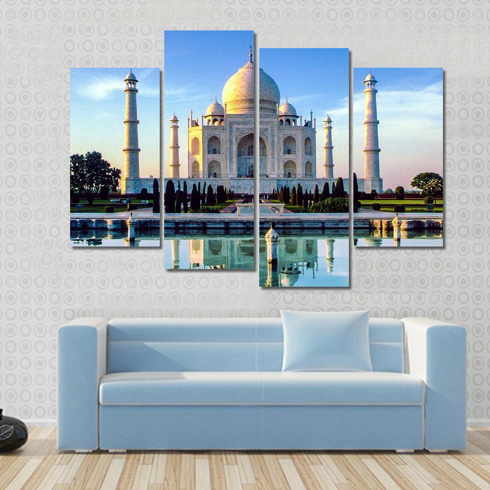 Taj Mahal In Early Morning Canvas Wall Art-4 Pop-Gallery Wrap-50" x 32"-Tiaracle