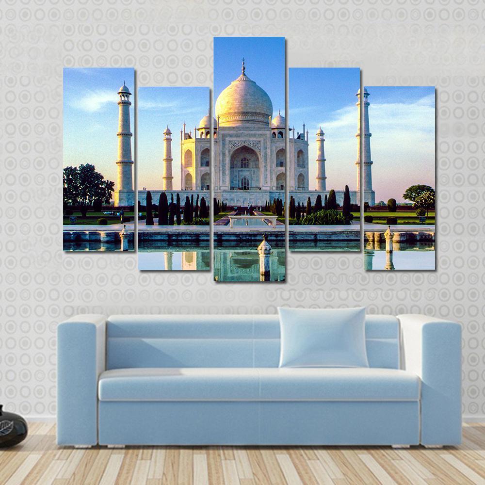 Taj Mahal In Early Morning Canvas Wall Art-5 Pop-Gallery Wrap-47" x 32"-Tiaracle