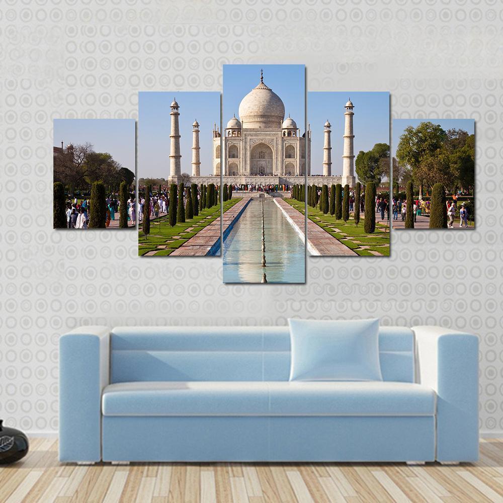 Taj Mahal In India Canvas Wall Art-5 Star-Gallery Wrap-62" x 32"-Tiaracle