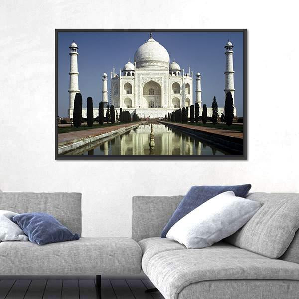 Taj Mahal In Morning Canvas Wall Art-1 Piece-Floating Frame-24" x 16"-Tiaracle