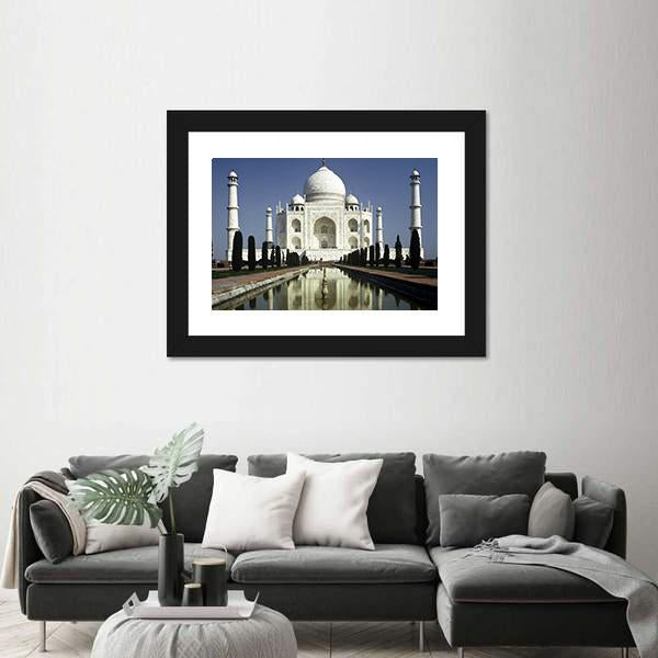 Taj Mahal In Morning Canvas Wall Art-1 Piece-Framed Print-20" x 16"-Tiaracle