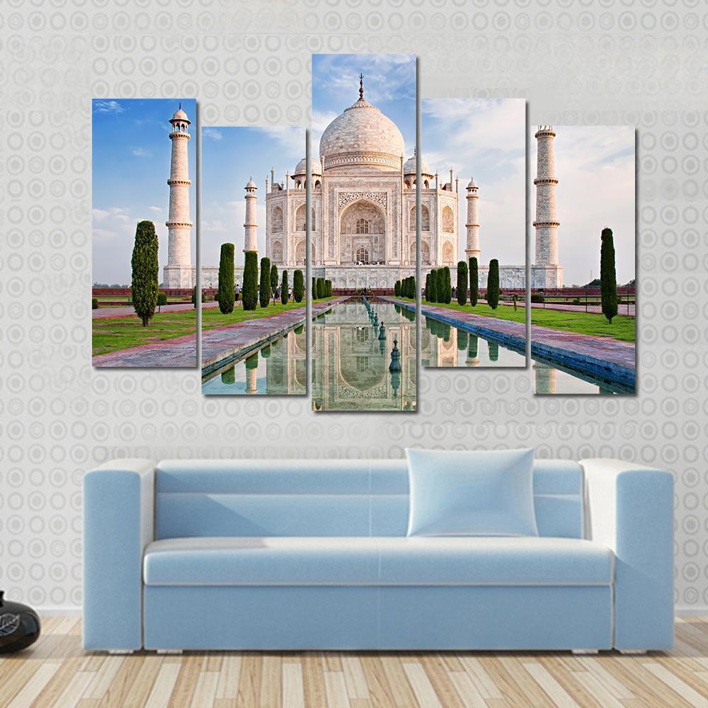 Taj Mahal In Sunrise Light Canvas Wall Art-5 Pop-Gallery Wrap-47" x 32"-Tiaracle