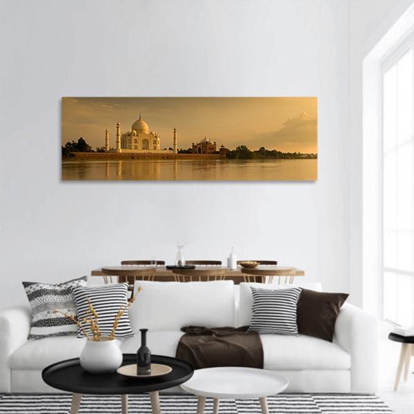 Taj Mahal In Sunset Panoramic Canvas Wall Art-1 Piece-36" x 12"-Tiaracle