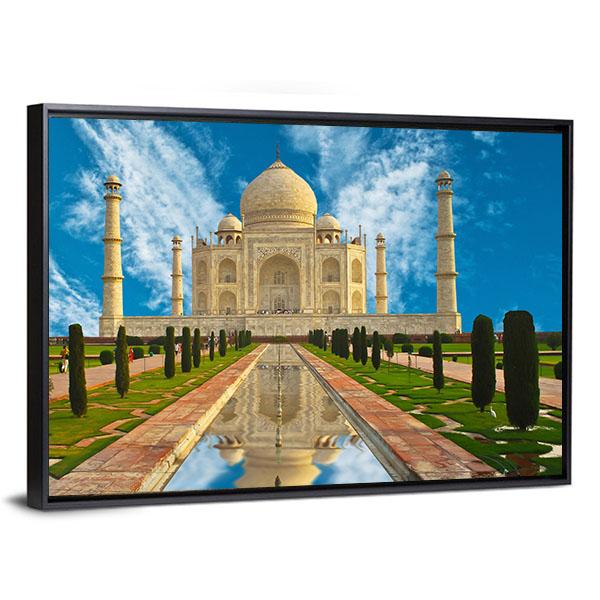 Taj Mahal Reflection In Water Agra India Canvas Wall Art-3 Horizontal-Gallery Wrap-25" x 16"-Tiaracle