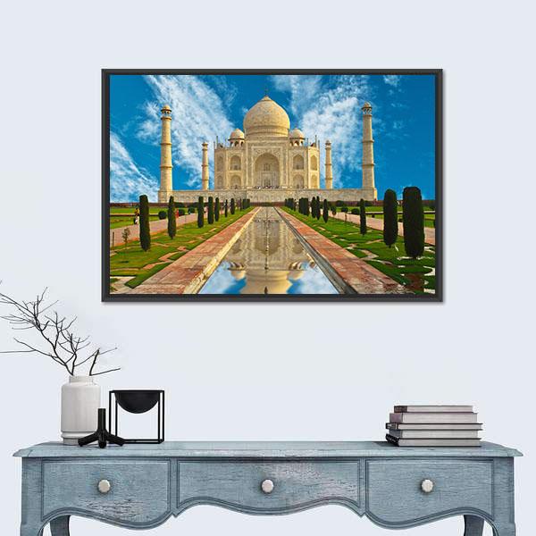 Taj Mahal Reflection In Water Agra India Canvas Wall Art-3 Horizontal-Gallery Wrap-25" x 16"-Tiaracle