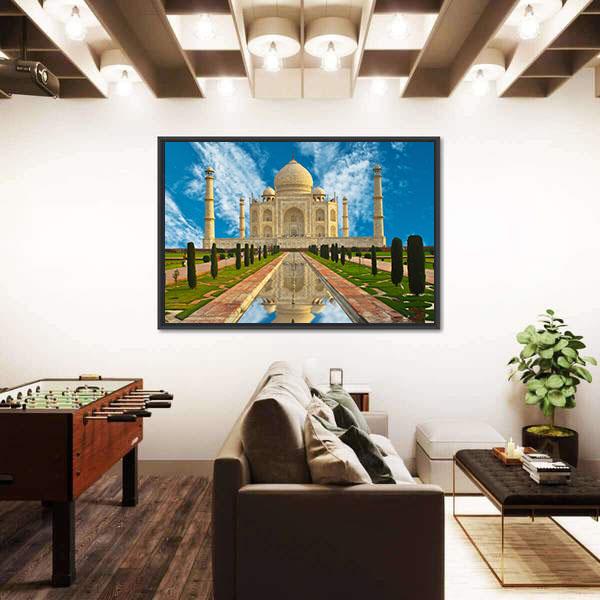 Taj Mahal Reflection In Water Agra India Canvas Wall Art-3 Horizontal-Gallery Wrap-25" x 16"-Tiaracle