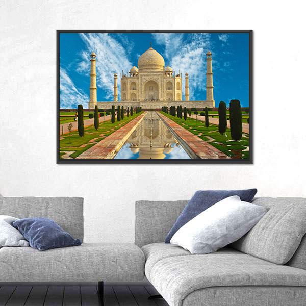 Taj Mahal Reflection In Water Agra India Canvas Wall Art-1 Piece-Floating Frame-24" x 16"-Tiaracle