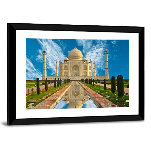 Taj Mahal Reflection In Water Agra India Canvas Wall Art-3 Horizontal-Gallery Wrap-25" x 16"-Tiaracle