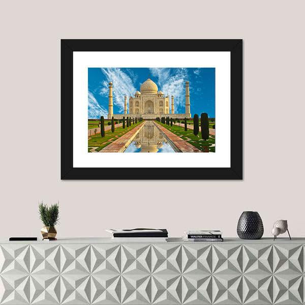 Taj Mahal Reflection In Water Agra India Canvas Wall Art-5 Horizontal-Gallery Wrap-22" x 12"-Tiaracle