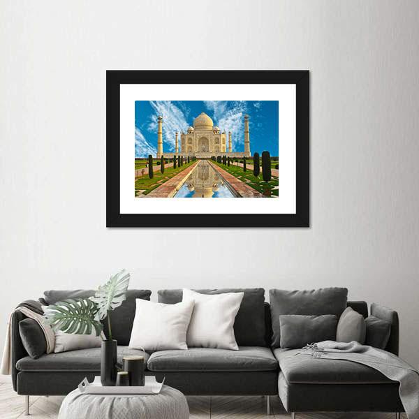 Taj Mahal Reflection In Water Agra India Canvas Wall Art-1 Piece-Framed Print-20" x 16"-Tiaracle