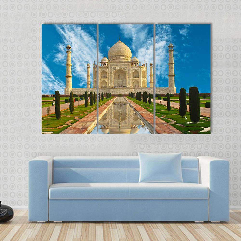 Taj Mahal Reflection In Water Agra India Canvas Wall Art-3 Horizontal-Gallery Wrap-37" x 24"-Tiaracle