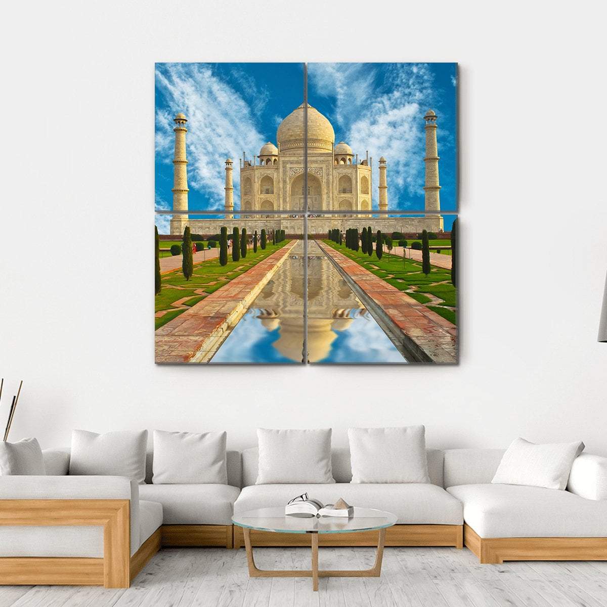 Taj Mahal Reflection In Water Agra India Canvas Wall Art-4 Square-Gallery Wrap-17" x 17"-Tiaracle
