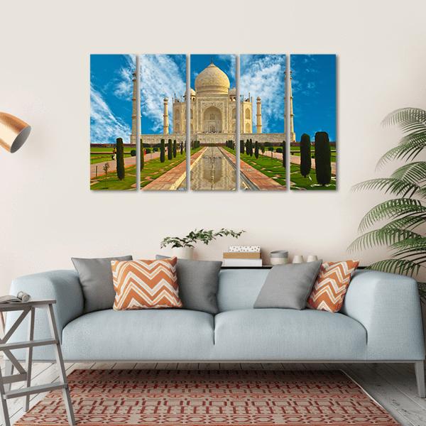Taj Mahal Reflection In Water Agra India Canvas Wall Art-5 Horizontal-Gallery Wrap-22" x 12"-Tiaracle