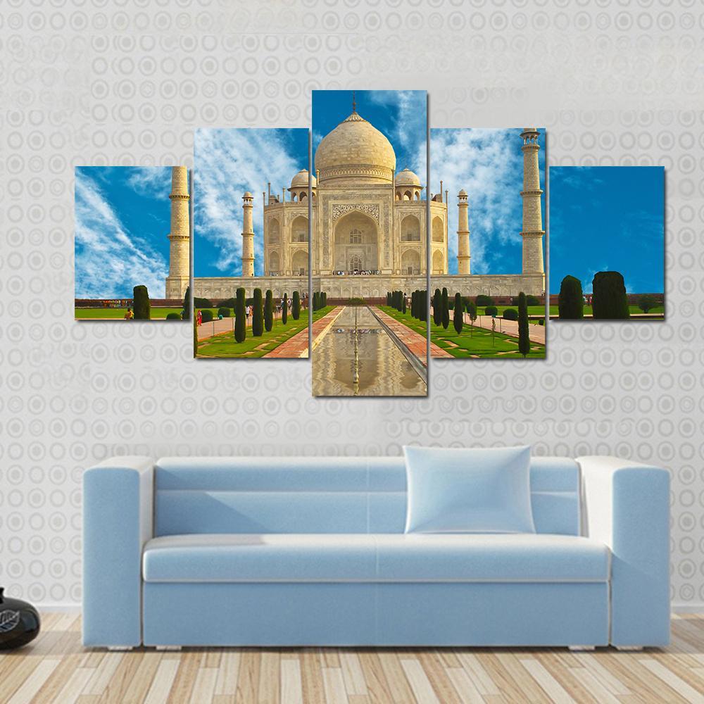 Taj Mahal Reflection In Water Agra India Canvas Wall Art-5 Star-Gallery Wrap-62" x 32"-Tiaracle
