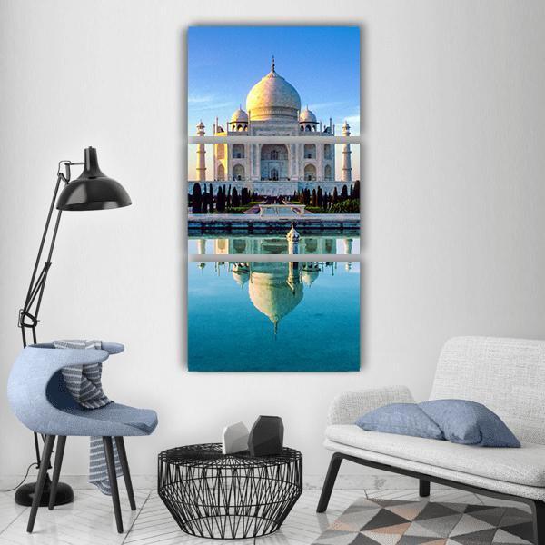 Taj Mahal In Early Morning Vertical Canvas Wall Art-3 Vertical-Gallery Wrap-12" x 25"-Tiaracle